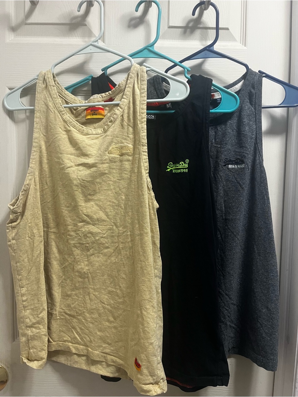 Three Men's Tank Tops - Beige, Black, Charcoal— Superdry